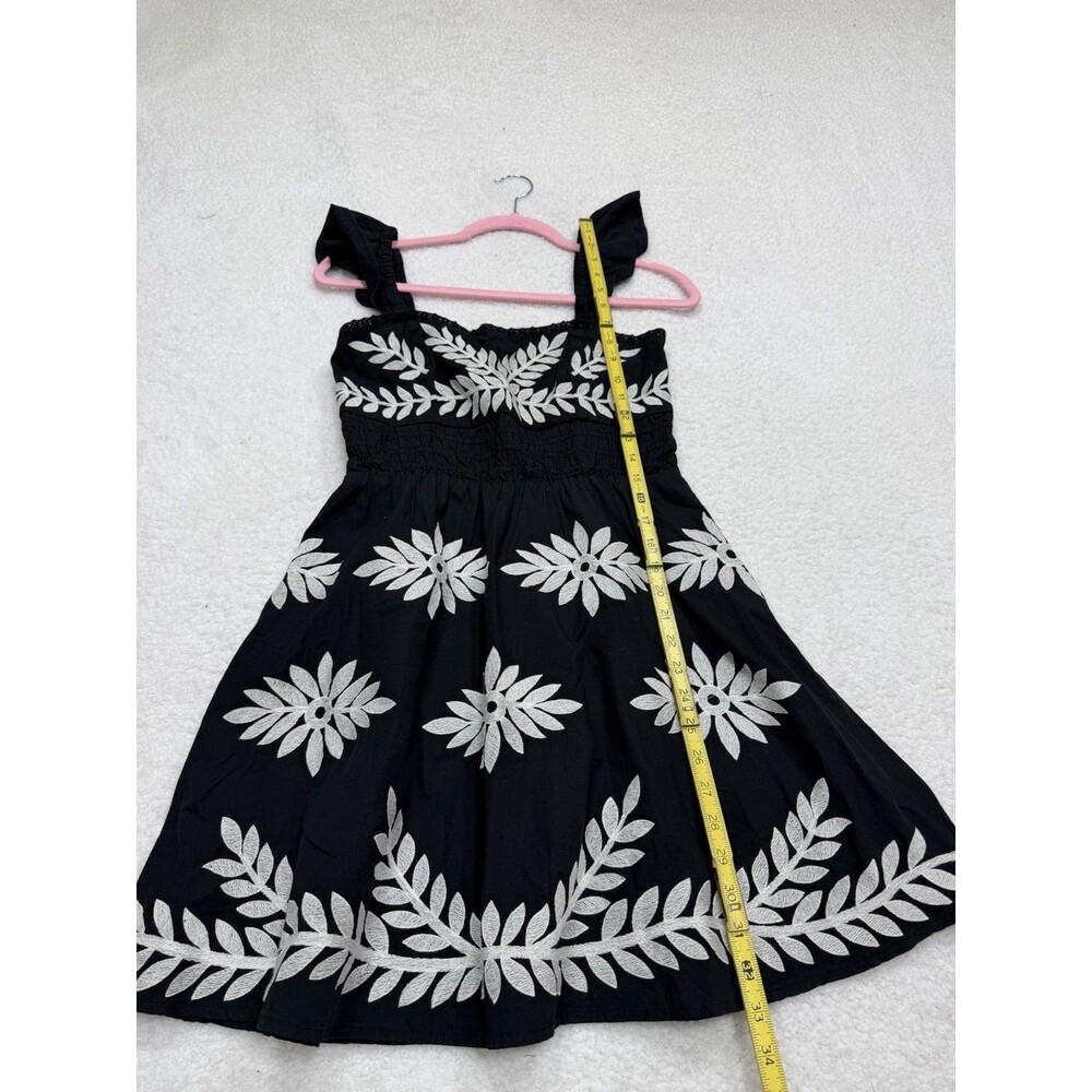 Anthropologie Mini Dress Black Ruffle Strap Embroidered Preppy Vacay Small NWT - Picture 4 of 11